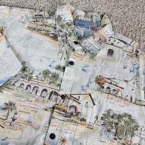 Vintage High Seas Mens 2XL Multicolor AOP Graphic City Button Up SS USA Made